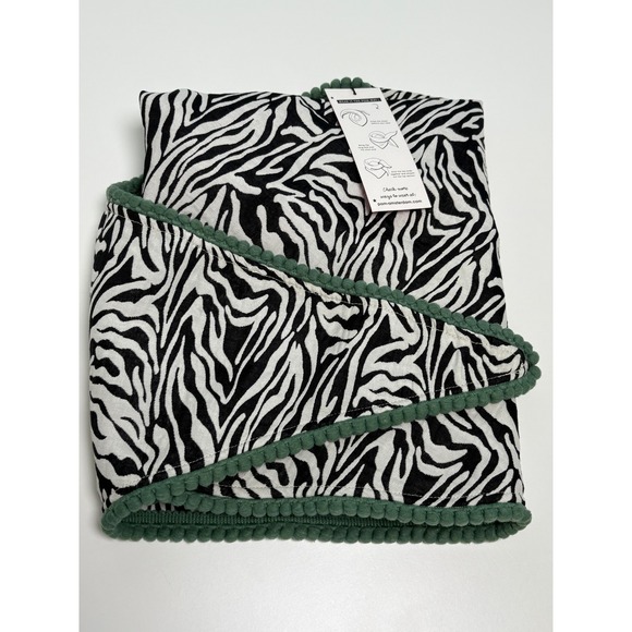POM Amsterdam Other - POM Amsterdam Zebra Print Shawl Women OS Black White NEW Pom Pom Trim Scarf